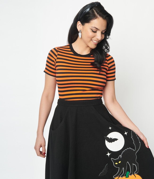Unique Vintage Orange & Black Stripe Back To Basics Top, Black Orange Stripe / Black, hi-res image number 0