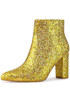 GLITTER POINTED TOE ANKLE BOOTS