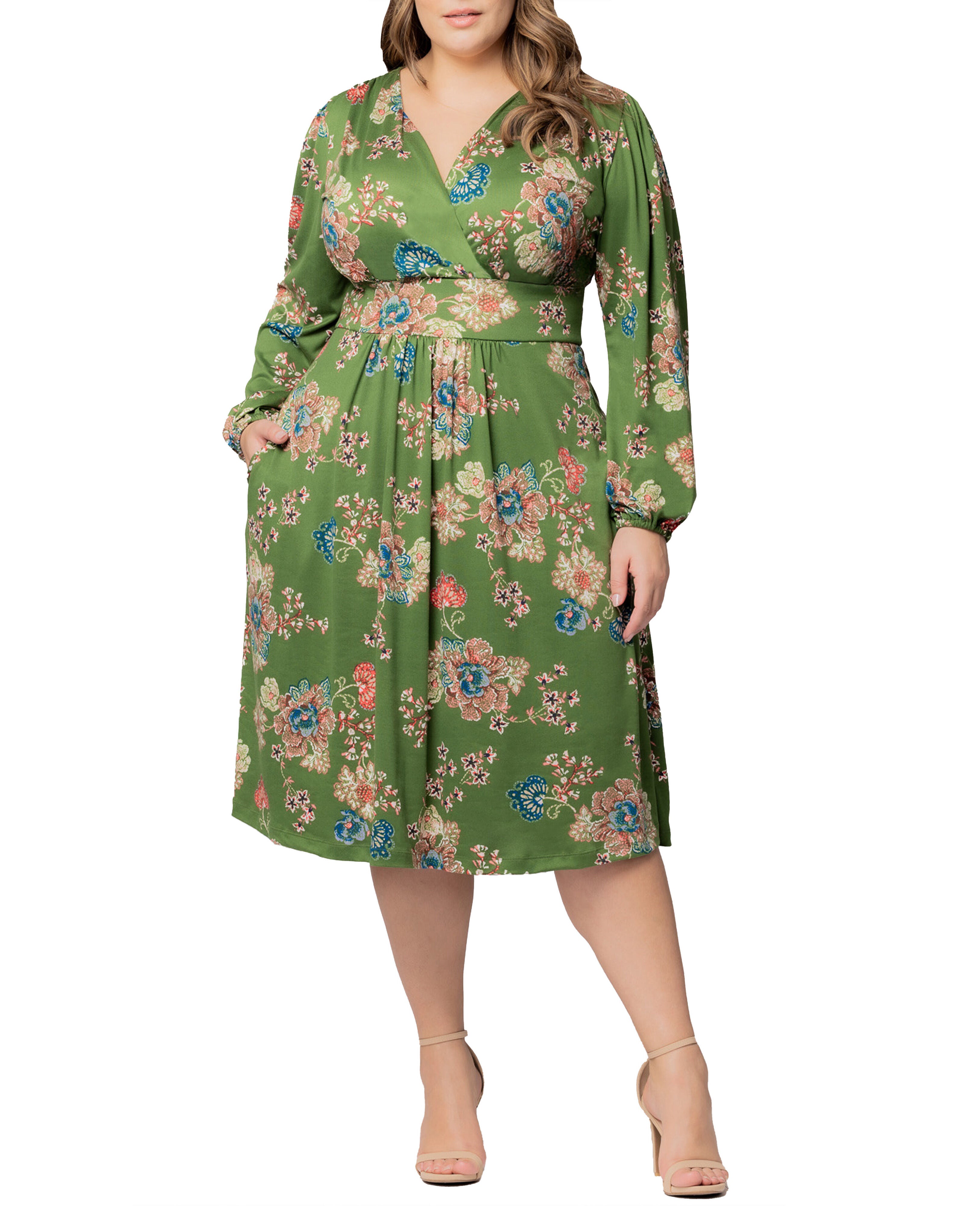 Diana Long Sleeve Dress, OLIVE FLORAL PRINT / Olive Green, hi-res image number 0