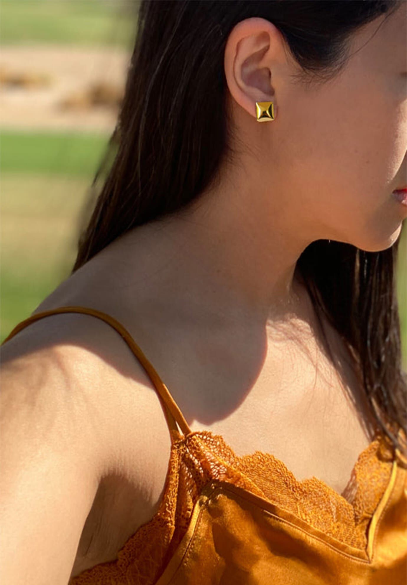 SQUARE Stud Earrings | 18K Gold Over Sterling Silver, Gold / Gold, alternate image number 1