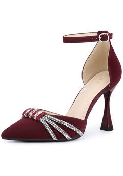 Pointed Toe Ankle Strap Rhinestone Stiletto High Heel Pumps