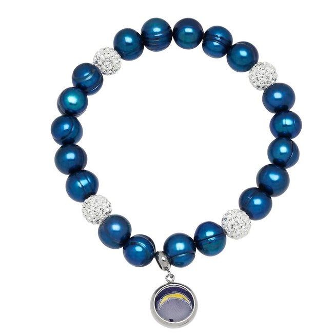 SAN DIEGO CHARGERS STRETCH PEARL & CRYSTAL BRACELET, Blue / Azure Blue, hi-res image number null