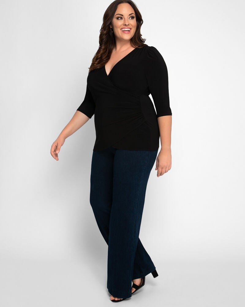 Femme Fatale Faux Wrap Top, BLACK NOIR / Black, alternate image number 1