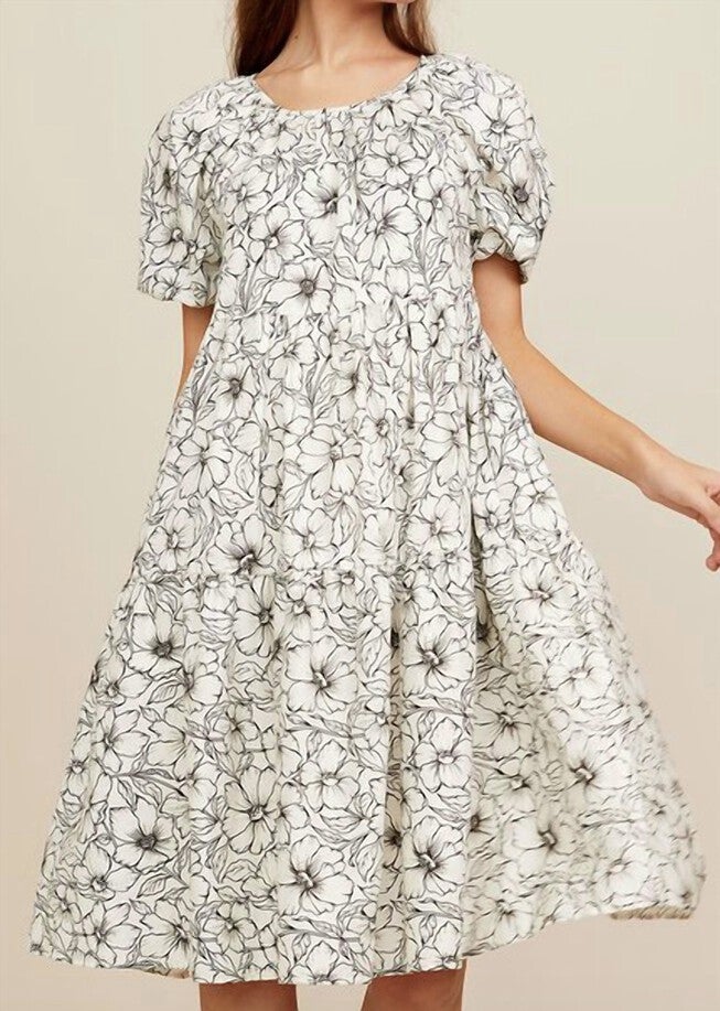 AUDREY DRESS IN ETCHED FLORAL, Etched Floral / White, hi-res image number null