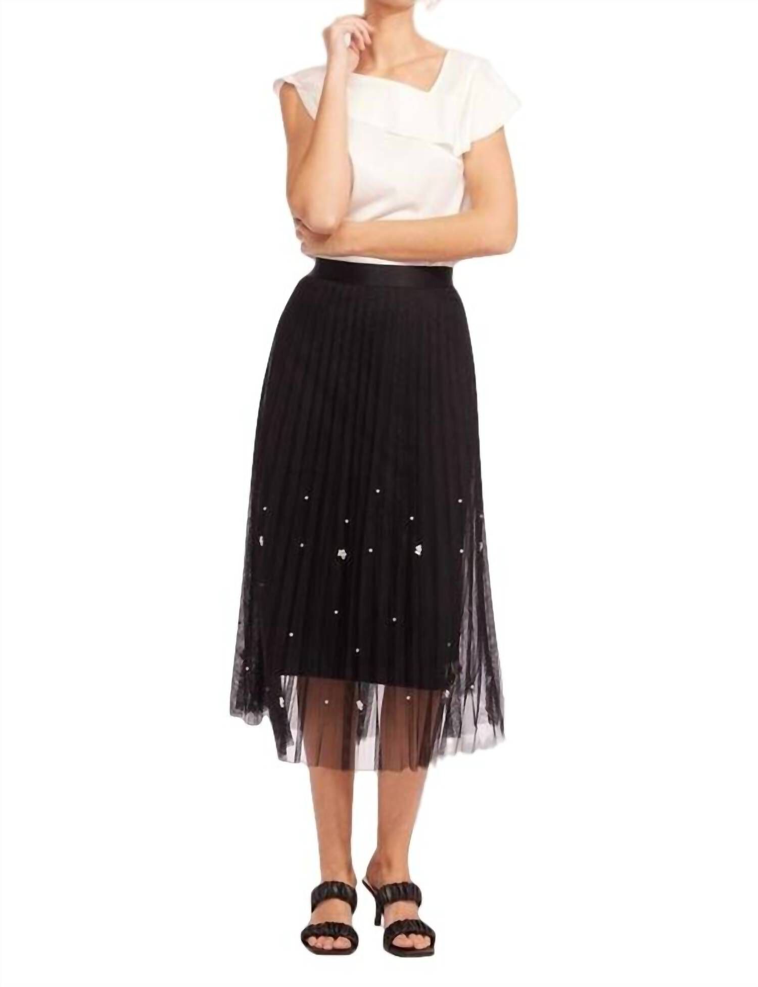 LILA PEARL TULLE SKIRT IN BLACK, Black / Black, hi-res image number 0