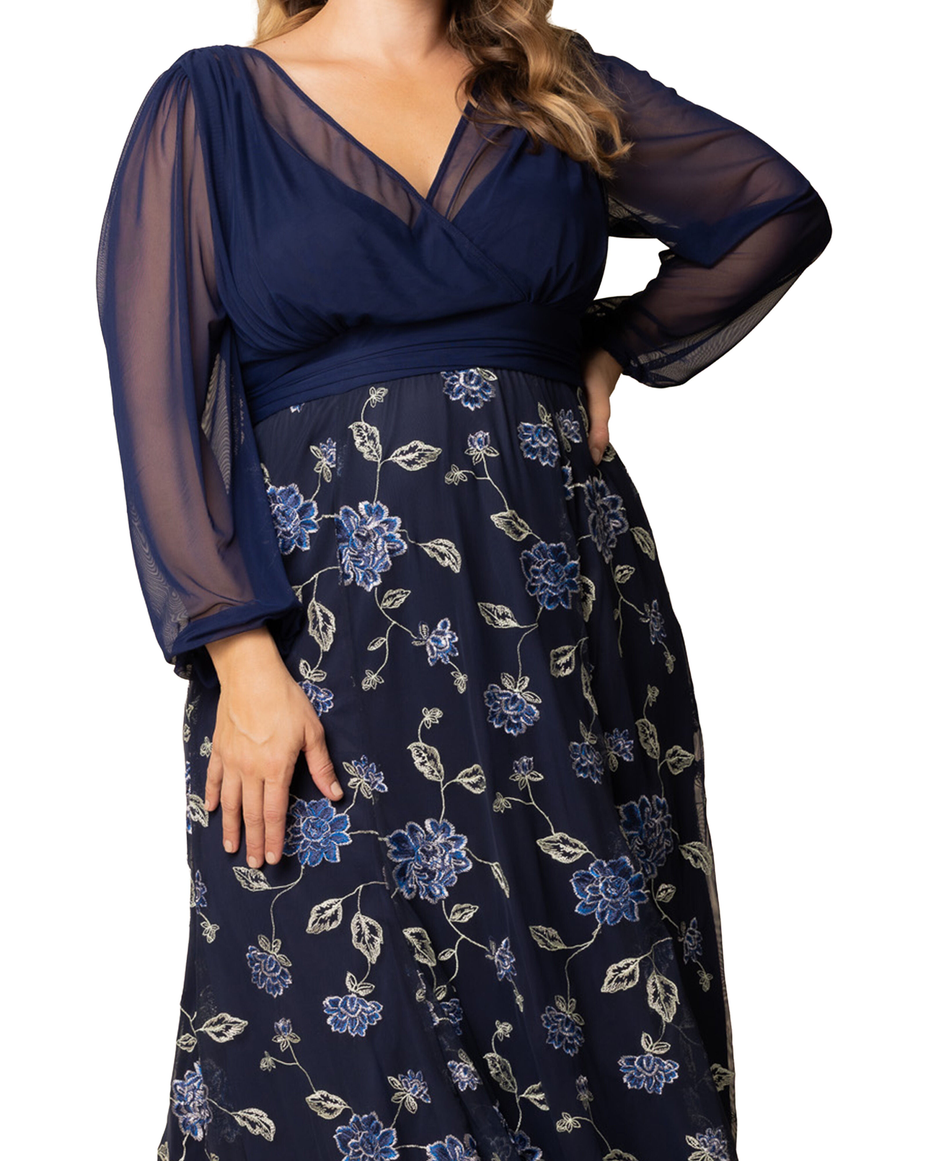 Isabella Embroidered Mesh Gown, NAVY BLUE BLOOMS / Navy, alternate image number 2