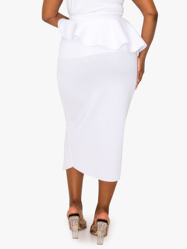 BELLA NEOPRENE MIDI SKIRT, White / White, alternate image number 2