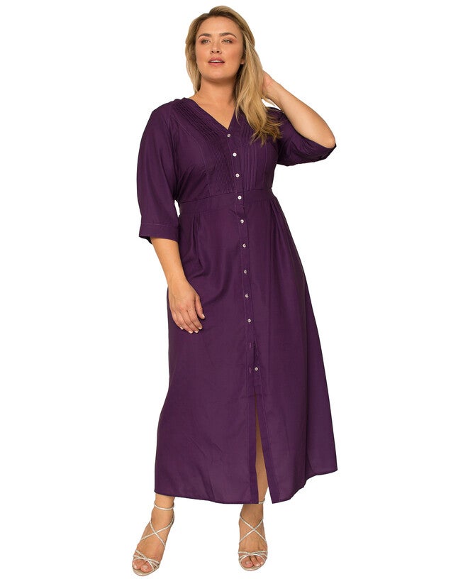 Plus Size Karla Pintuck Cuffed Short Sleeve Maxi Dress, , alternate image number 7