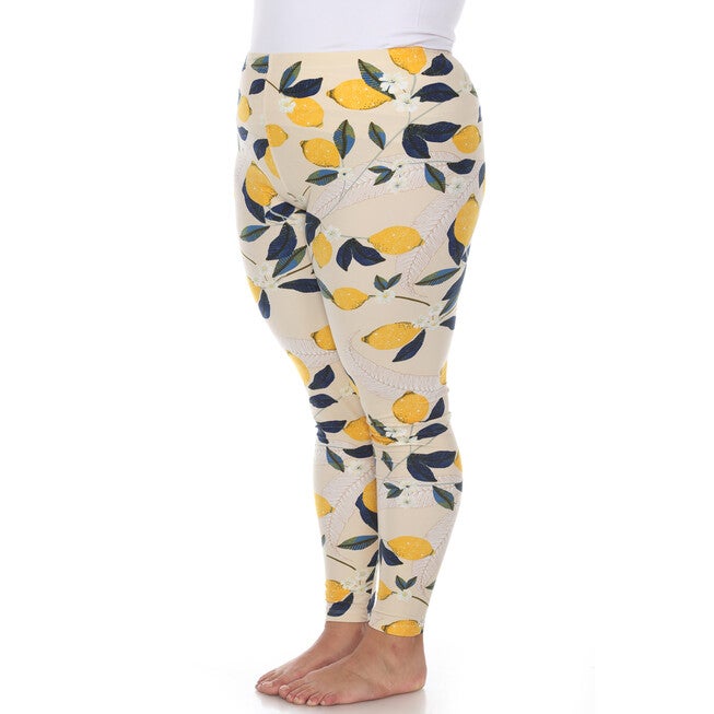 Super Soft Tropical Printed Leggings, Beige Lemon / Yellow, alternate image number null