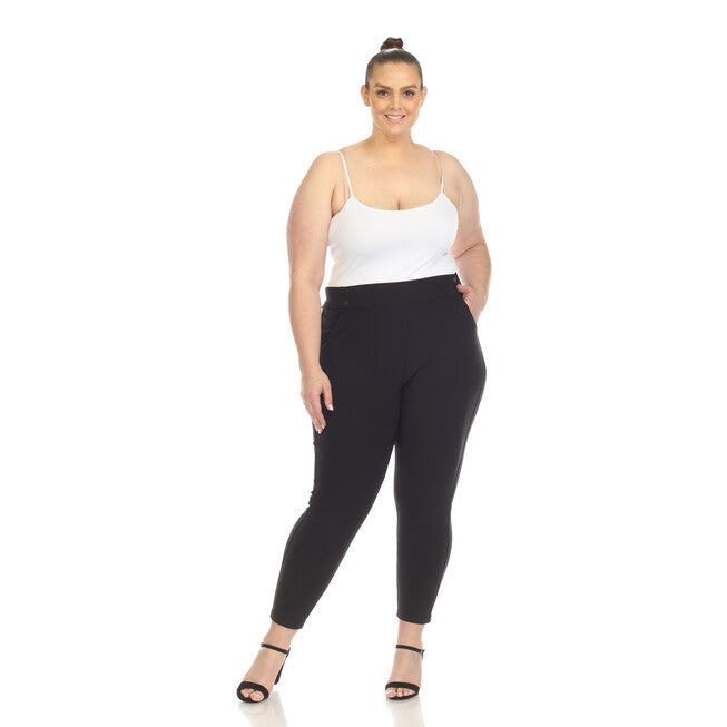 White Mark Super Soft Elastic Waistband Scuba Pants, Black / Black, alternate image number null