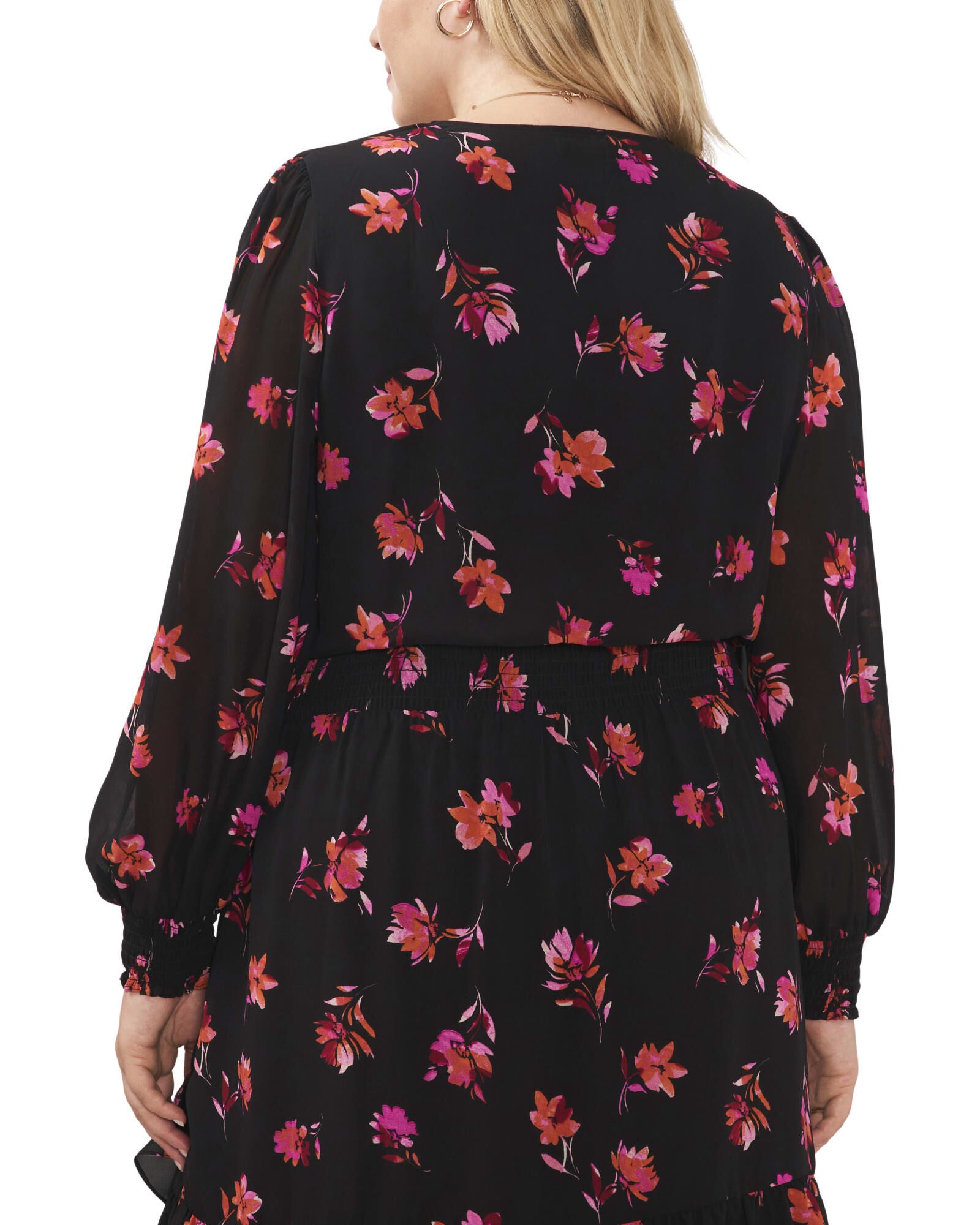 SMOCKED WAIST SHOULDER & CUFF V NECK SURPLICE DRES, , alternate image number 4