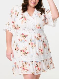 Sara Short Dress Floral Print Embroidered White