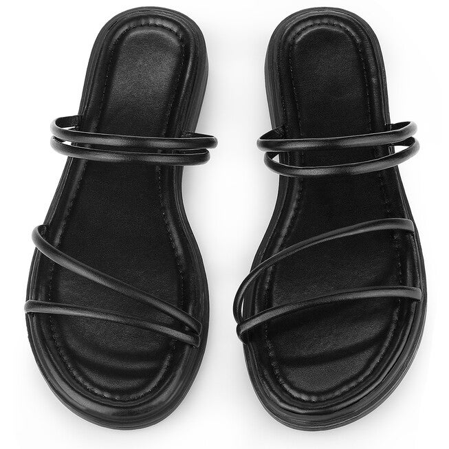 Slide Sandal Summer Strappy Slingback Flat Sandals, Black / Black, alternate image number null