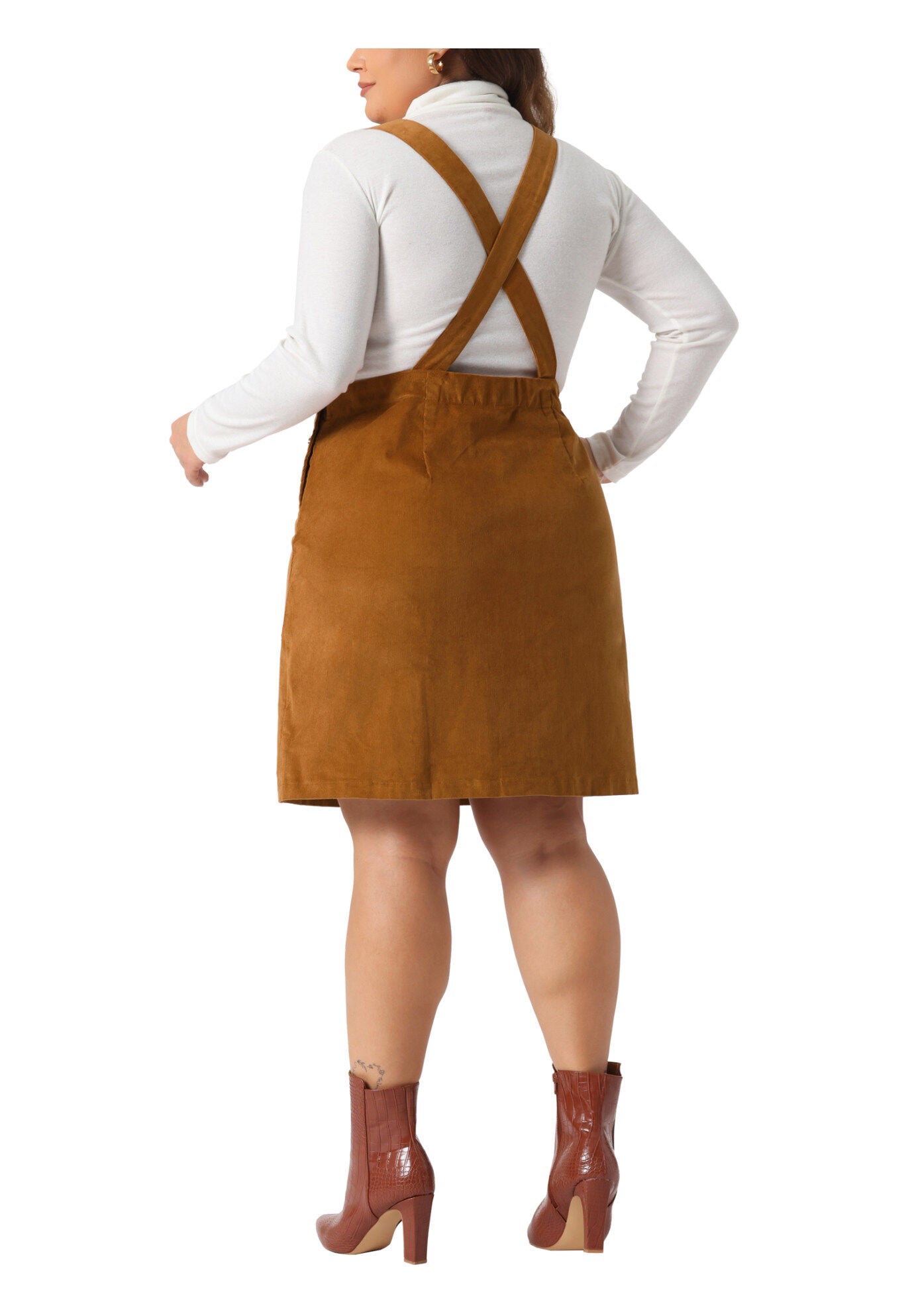 Suspender Skirt Adjustable Strap Pinafore Corduroy Overalls Dress, Brown / Brown, alternate image number 3