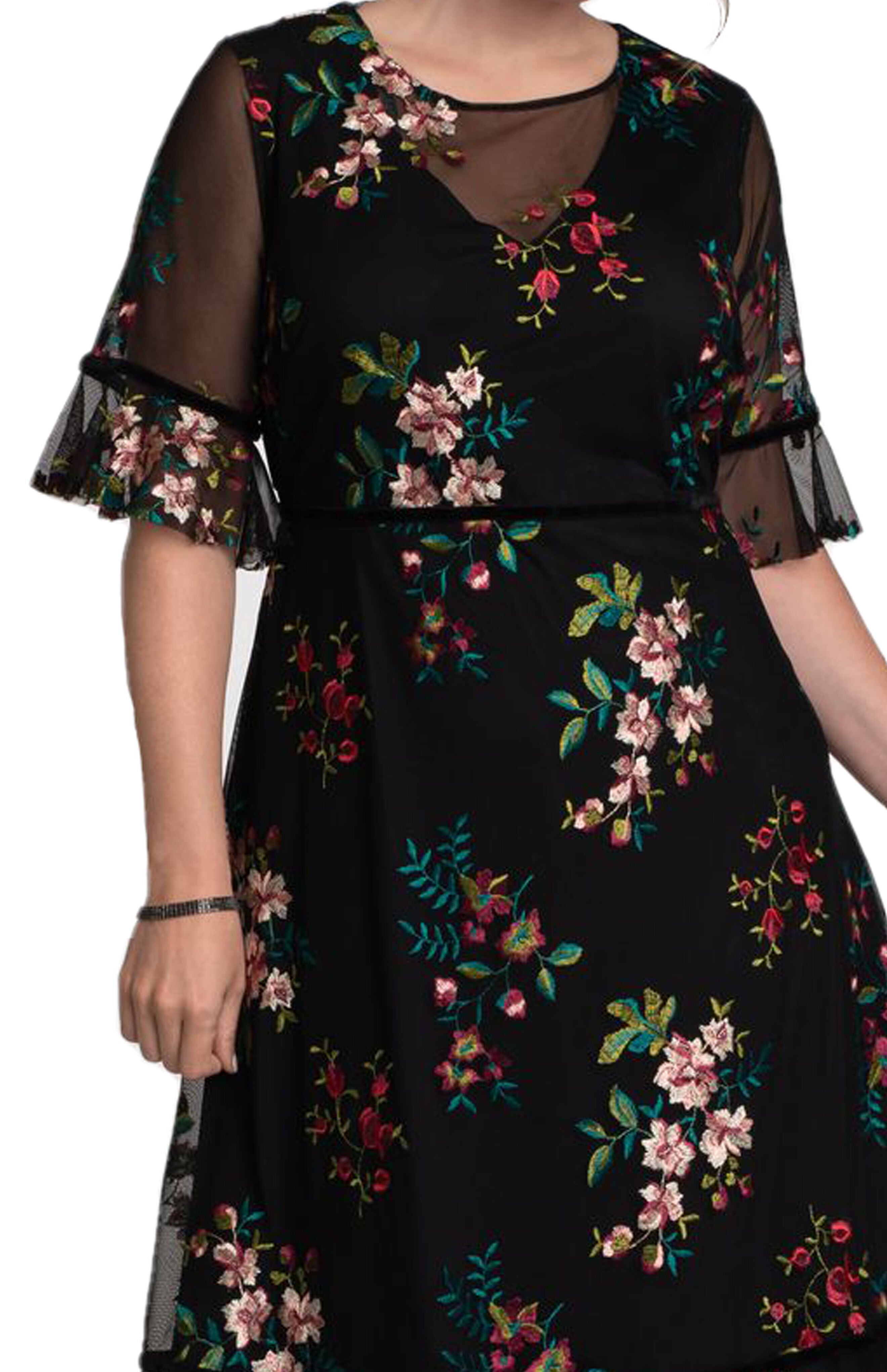 Wildflower Embroidered Dress, ONYX / Black, alternate image number 4