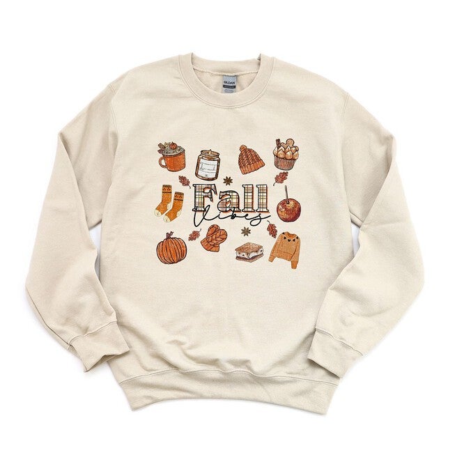 Plaid Fall Vibes Collage Graphic Sweatshirt, Dust / Cream, hi-res image number 0