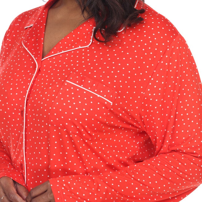 Long Sleeve Night Gown, Red / Red, alternate image number 1