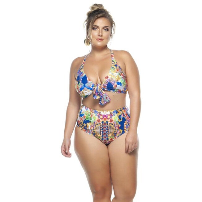 Non Padded Tie Front Bikini Top, Indian / Royal Blue, hi-res image number 0