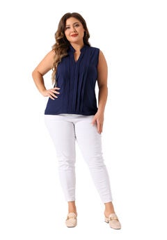 V Neck Sleeveless Pleated Summer Blouse Vest