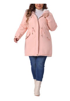 HOODED PARKAS JACKET FAUX FUR LINED LONG ANORAK COAT
