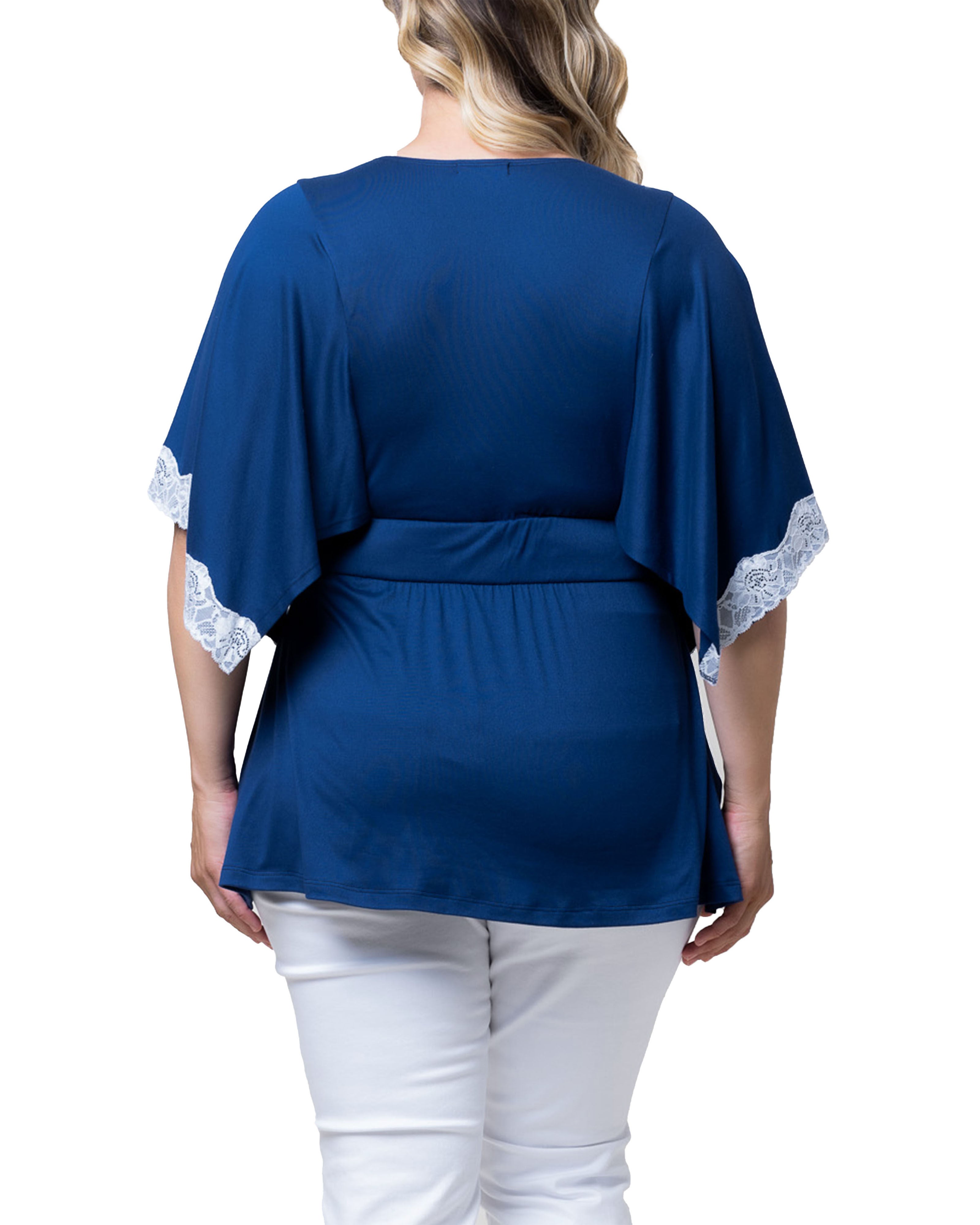 Sarah Lace Trim V-Neck Top, MARINE NAVY / Navy, alternate image number 1