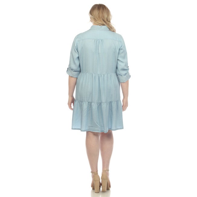 Long Sleeve Tiered Midi Shirt Dress, , alternate image number null