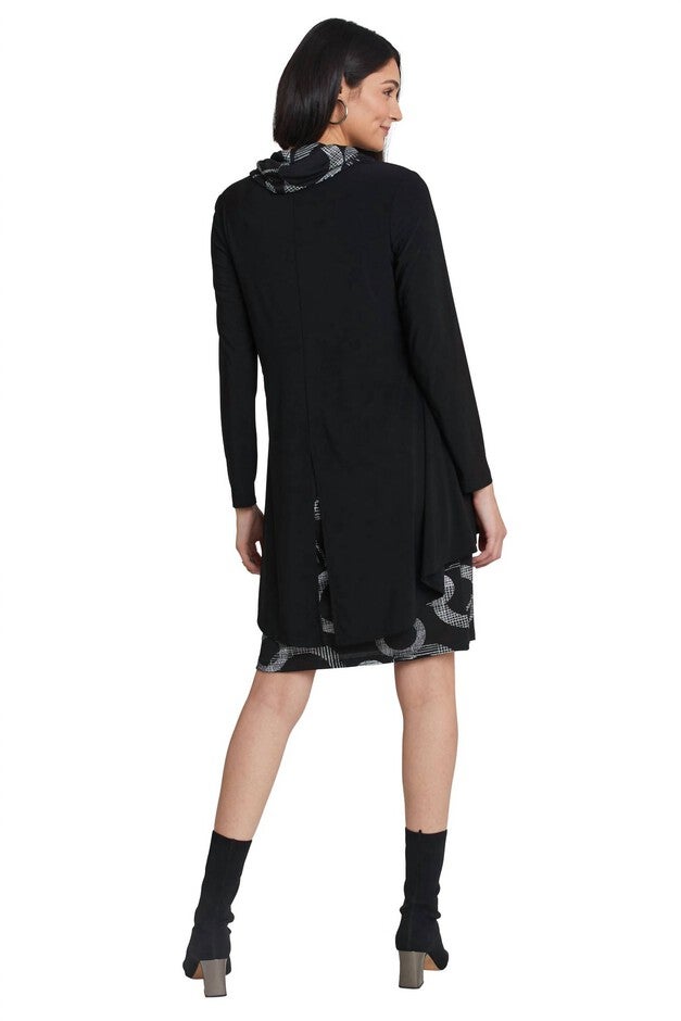 COWL NECK DRESS IN BLACK, , alternate image number null