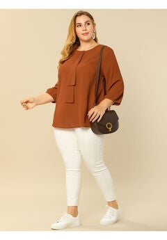 Work Round Neck Ruffle Chiffon Blouse Top