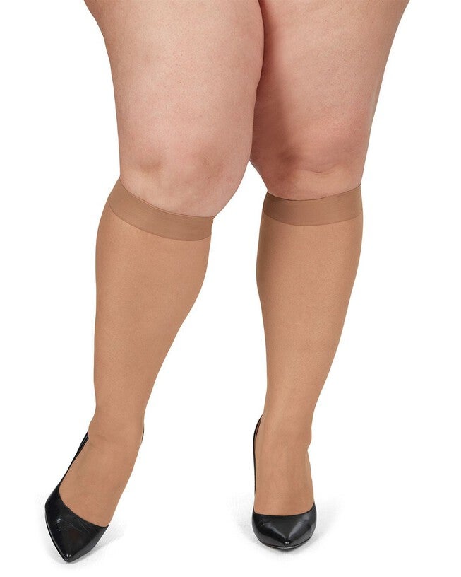 Microfiber Opaque Plus Size Curvy 2 Pack Knee High Stocking, Honey / amber, alternate image number null