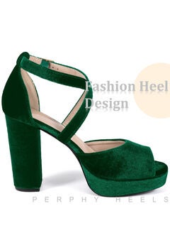Peep Toe Pumps Velvet Block Heel Platform Sandals