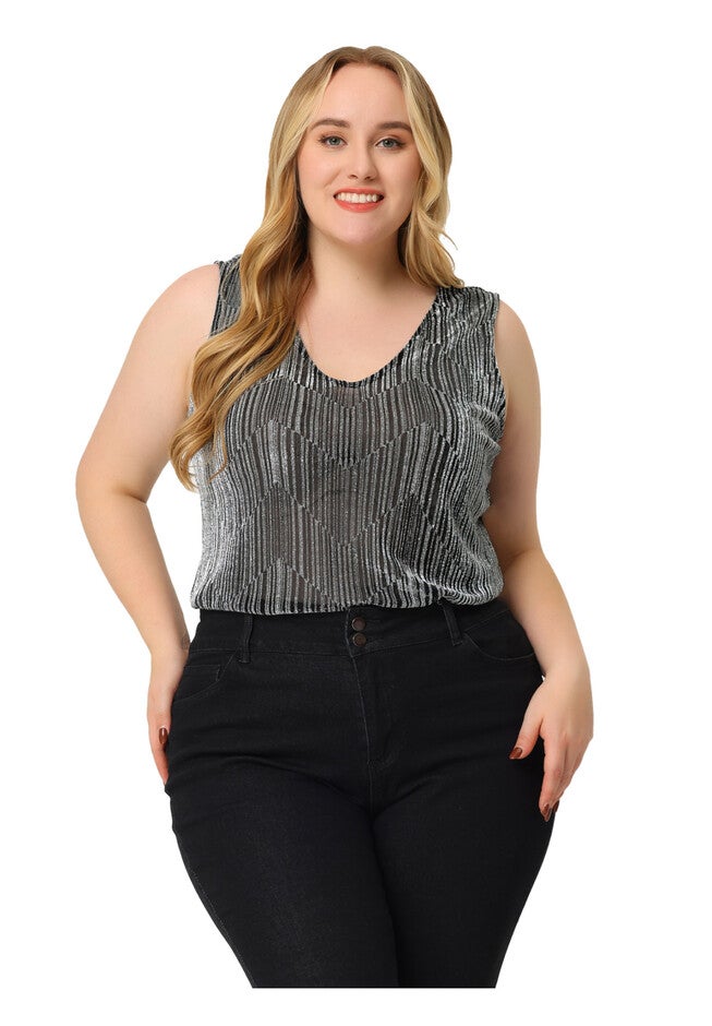 SEQUIN TOP SLEEVELESS GLITTER GRADIENT TANK VEST, Silver / Silver, hi-res image number null