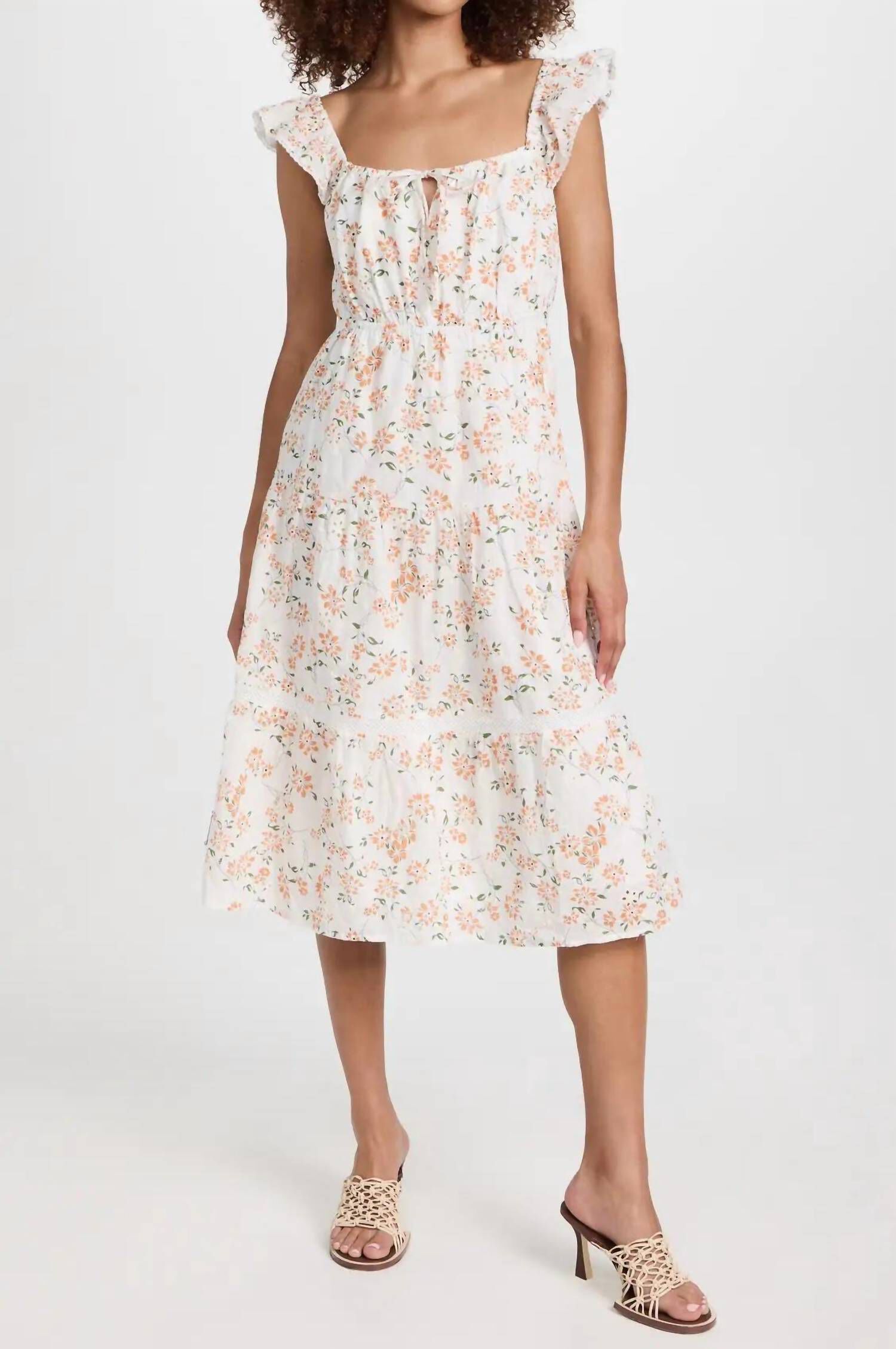 ACROPOLIS HILLS MIDI DRESS IN ORANGE FLORAL, Orange Floral / White, hi-res image number 0