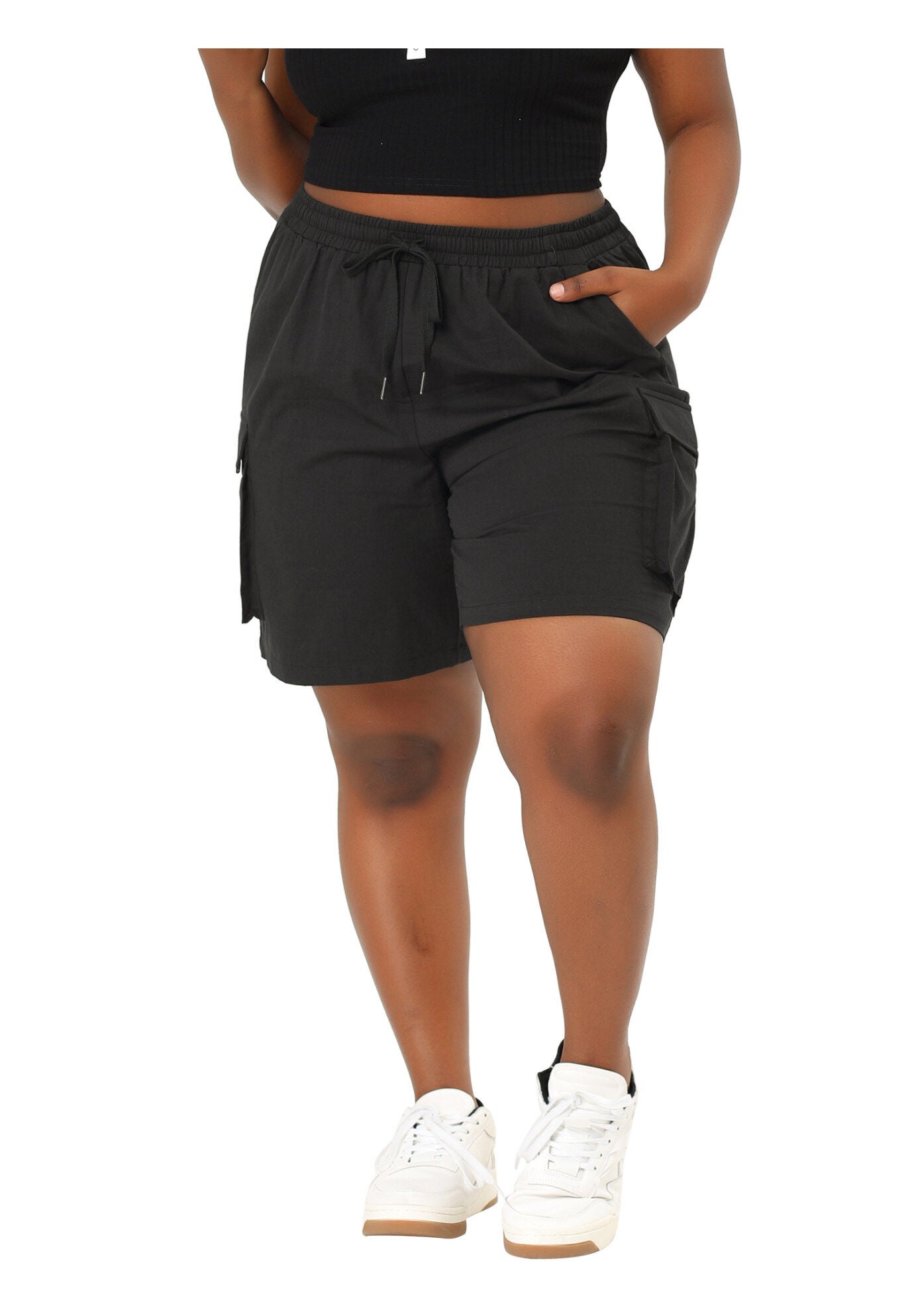 LIGHTWEIGHT ACTIVE ATHLETIC RUNNING SUMMER CARGO SHORTS, Black / Black, alternate image number 1