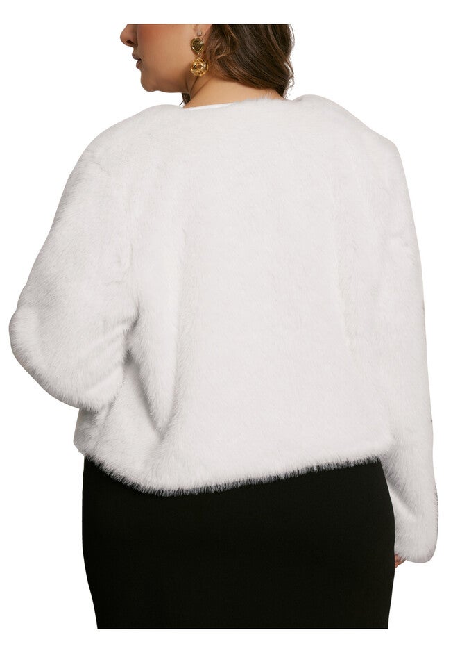 FAUX FUR WINTER WARM SHAGGY JACKET COAT, White / White, alternate image number 3