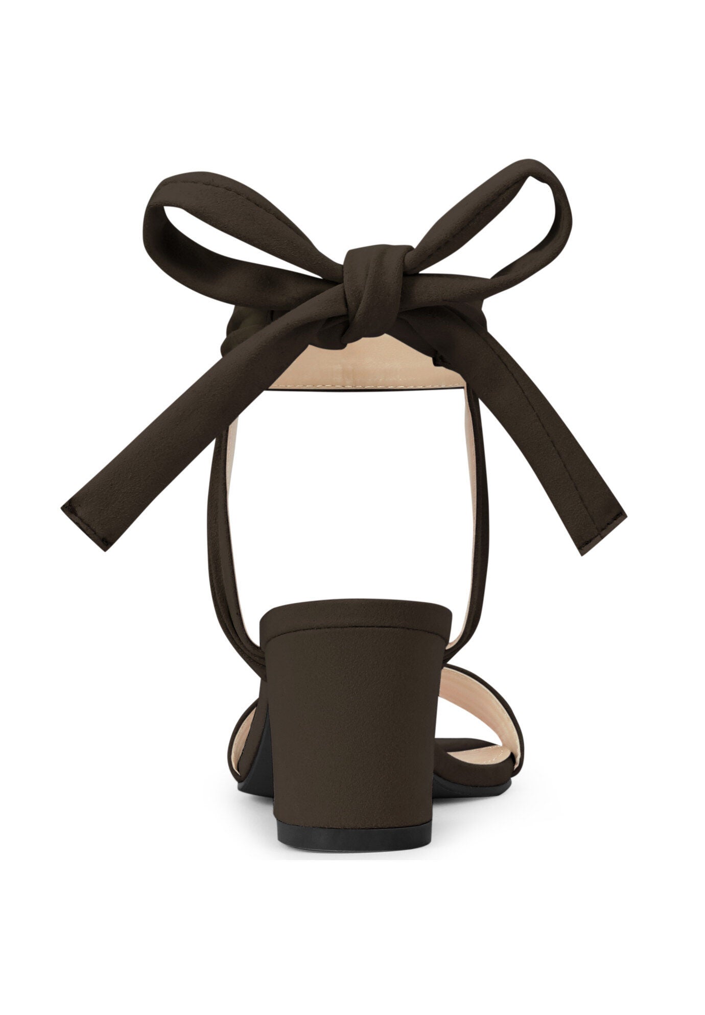 Open Toe Ankle Tie Back Block Heels Sandals, Coffee / Brown, alternate image number 2