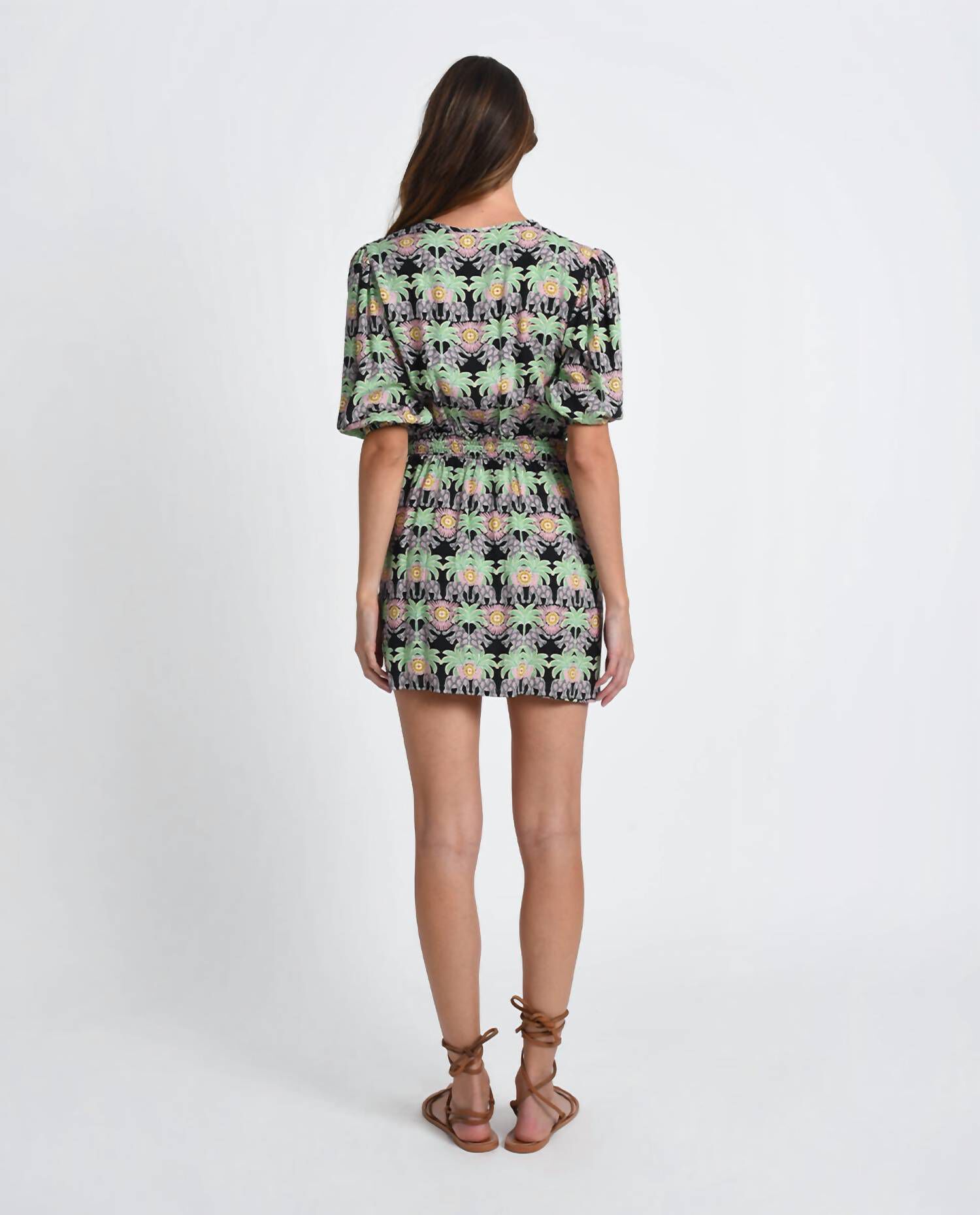 LADIES MINI PRINTED BEACH DRESS IN BLACK ROXANNE, , alternate image number 6