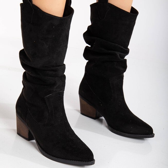 BONNIE - BLACK SUEDE SLOUCH WESTERN BOOTS, BLACK / Black, alternate image number 2