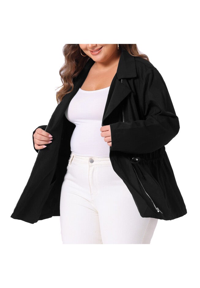 DRAWSTRING WAIST TRENCH UTILITY ANORAK JACKET, Black / Black, alternate image number null