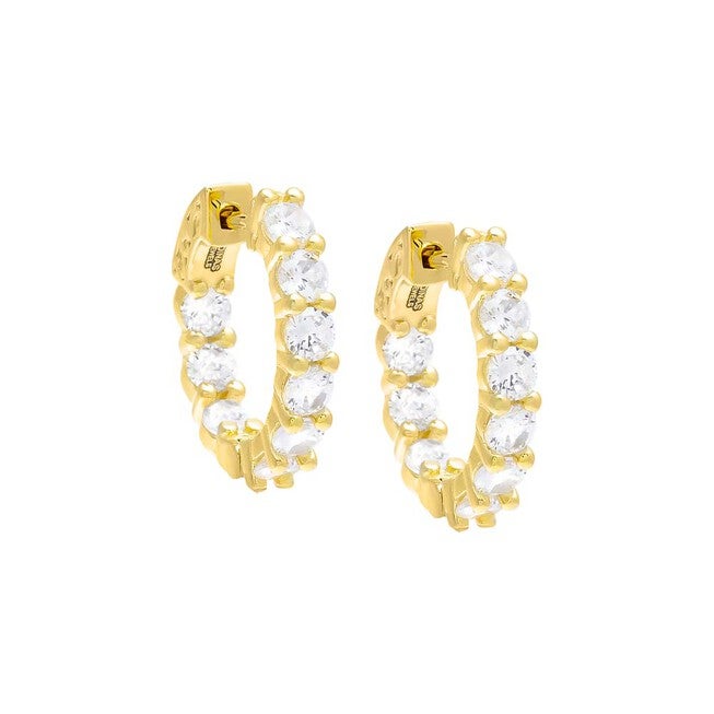 CZ Small Round Hoop Earring Gold One Size, Gold / Gold, hi-res image number null