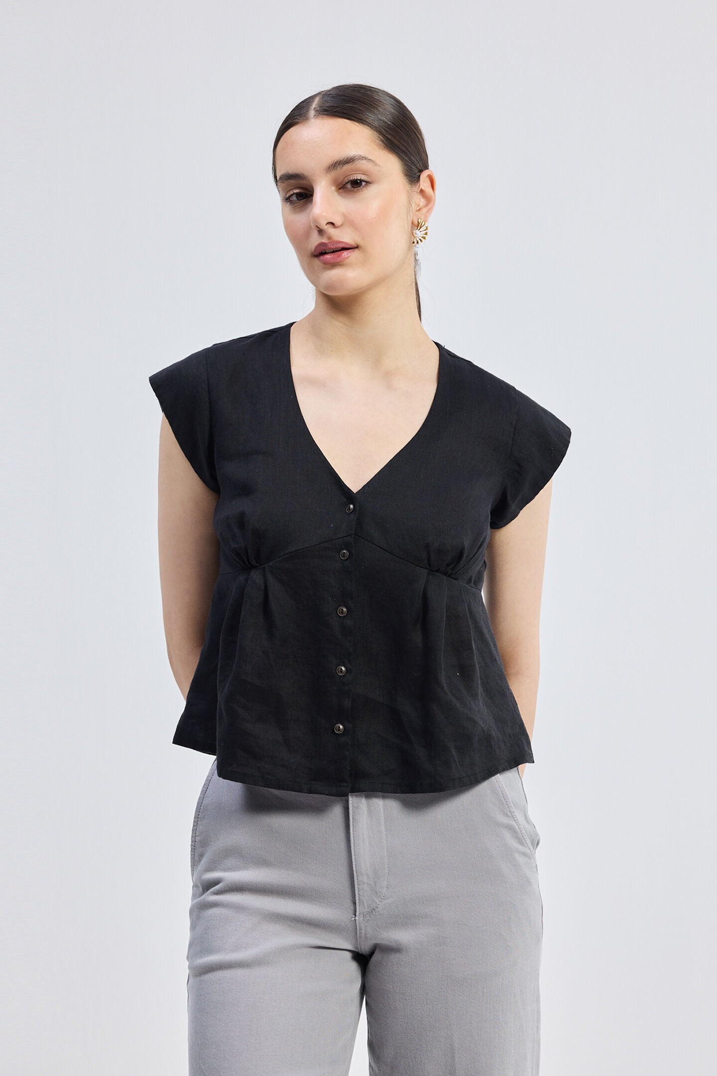 Deep V-neck short top in Black, Black / Black, alternate image number 3