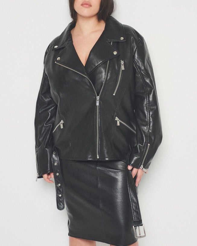 Brando Recycled Leather Boyfriend Jacket, Black / Black, alternate image number null
