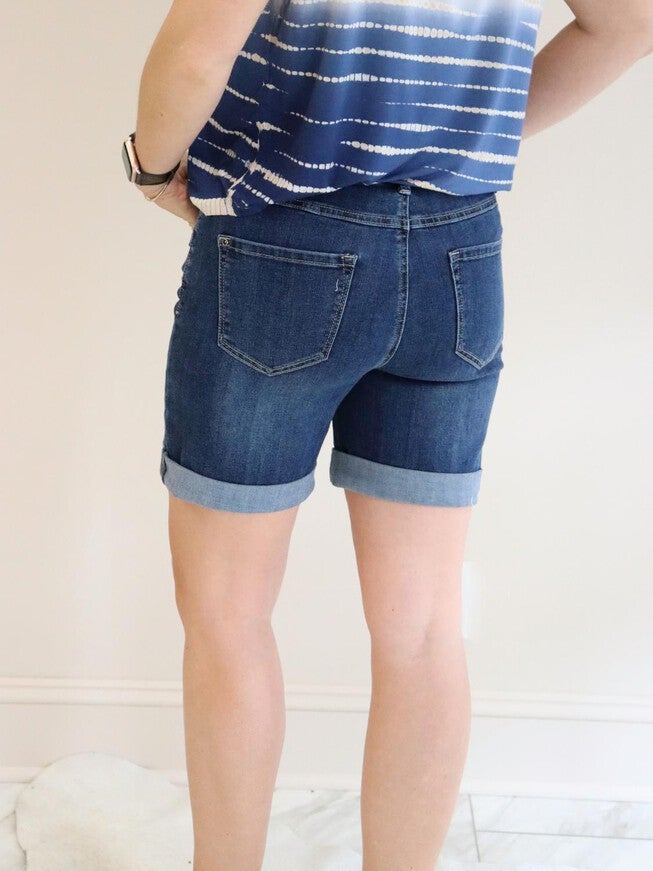 Denim Rolled Up Cuff Shorts In Medium Wash, , alternate image number 2