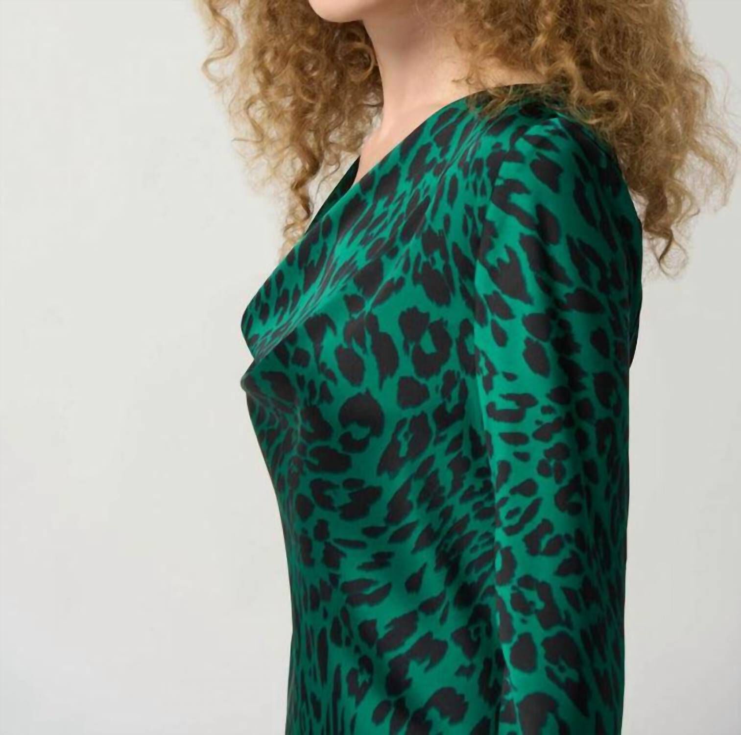 ANIMAL PRINT COWL NECK MIDI DRESS IN GREEN/BLK, , alternate image number 7