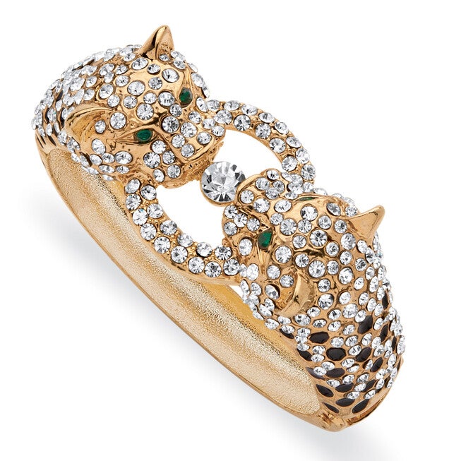 2.72 Cttw. Pave Crystal and Simulated Emerald Goldtone Leopard 3-Piece Set, Green / Hunter Green, alternate image number 3