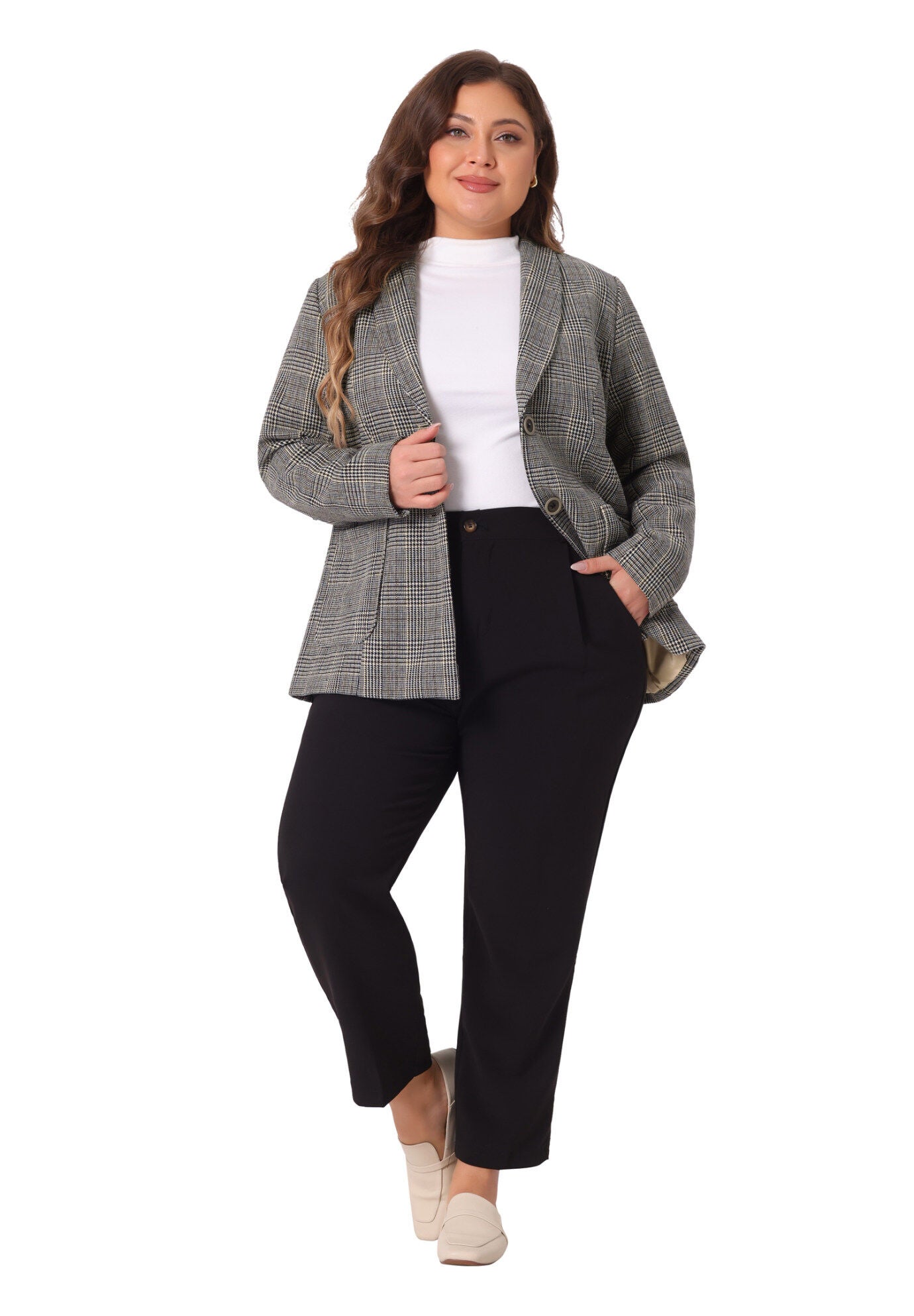 PLAID LAPEL SINGLE BREASTED BLAZER, Black Brown / Brown, hi-res image number 0