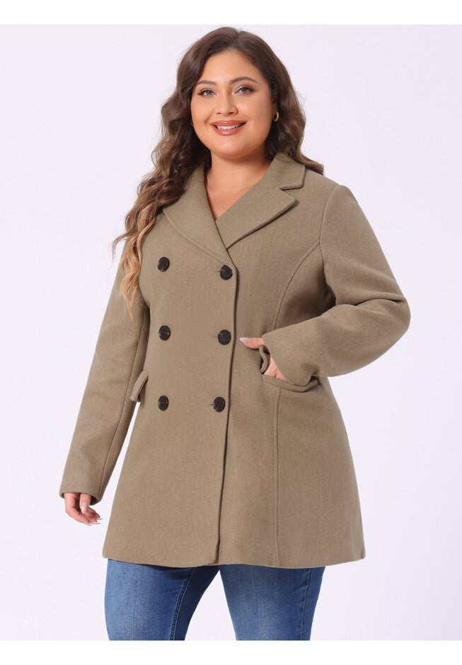 NOTCHED LAPEL DOUBLE BREASTED COAT, Light Brown / Brown, alternate image number 1