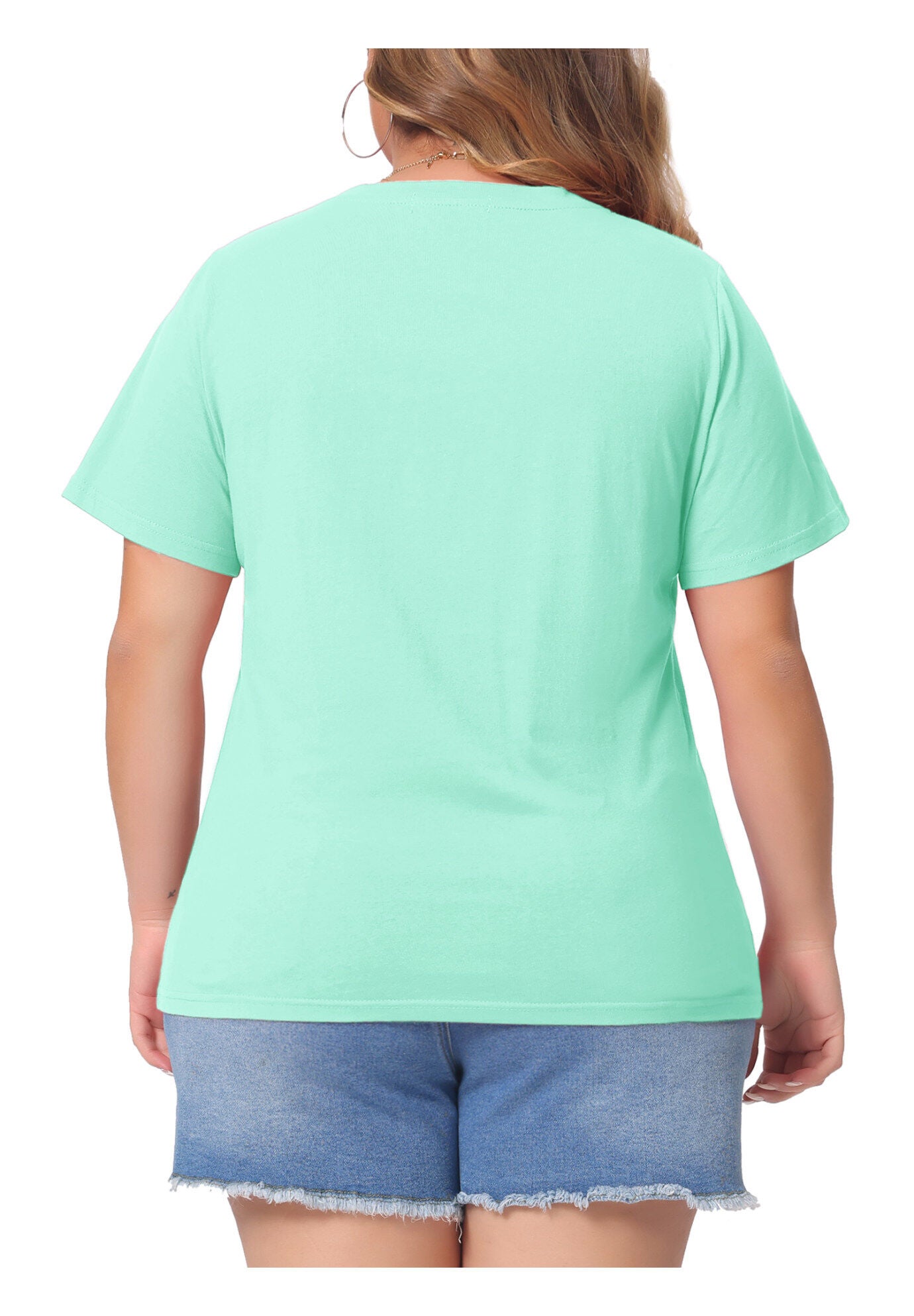 Short Sleeve V Neck Basic T-Shirt Top, Mint Blue / Mint, alternate image number 3