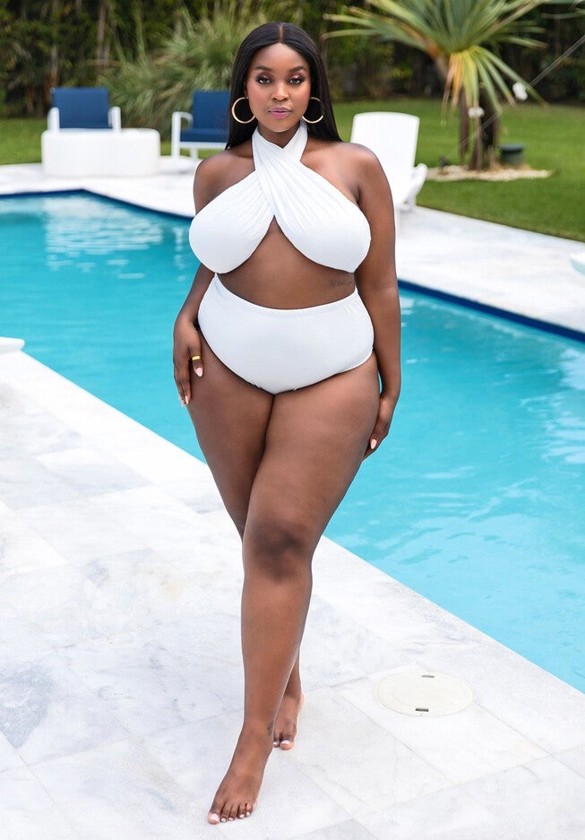 Island Babe Wrap Halter Swim Top, White / White, alternate image number null