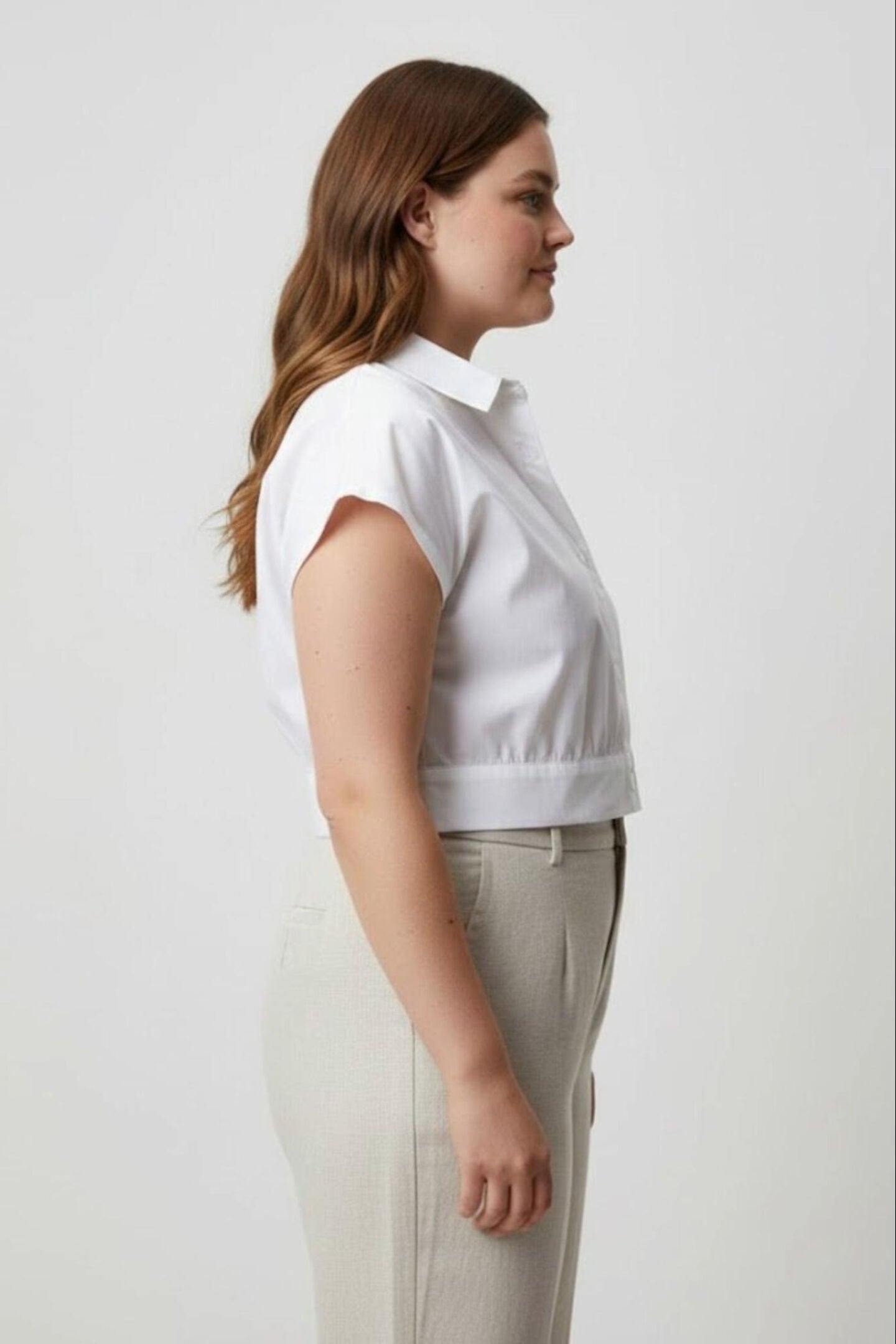 Oversized Crop Shirt, Shell Offwhite / White, alternate image number 2