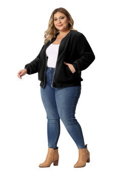 FAUX FUZZY ZIP UP BOMBER FLEECE JACKET
